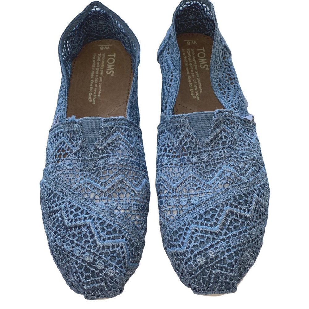 Toms Slip On Alpargata Size 8 Classics Denim Crochet NWT - Picture 1 of 10